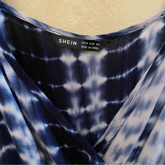 🪶3/$20 Boho Tie-Dye Navy Blue/White Super Soft Adj. Strap SHEIN Shorts Romper-S - Picture 8 of 16